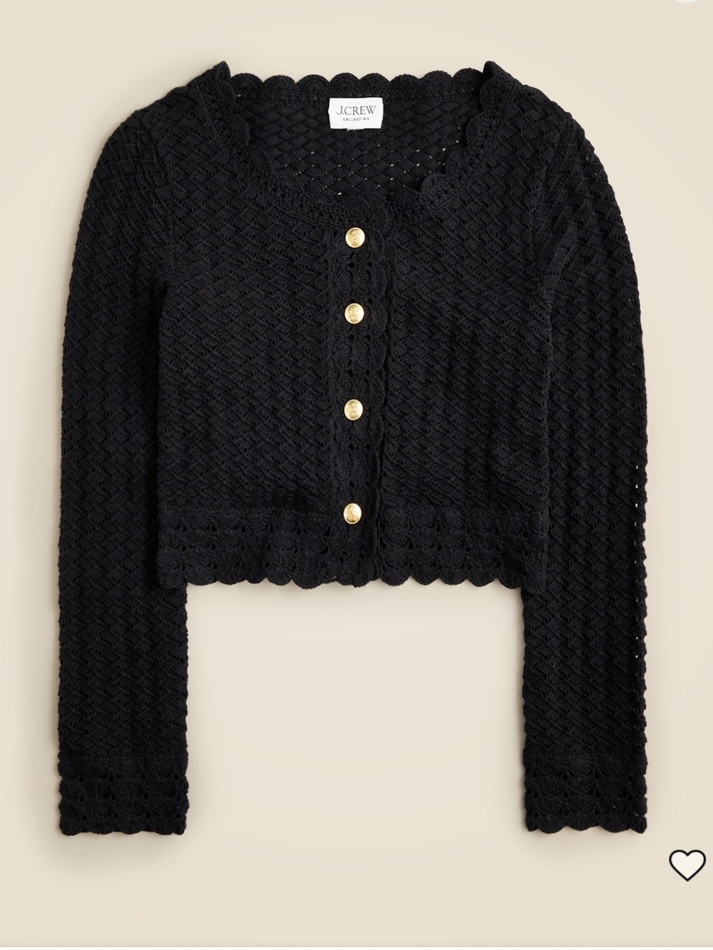 J. Crew Black Cropped Knit Cardigan with Gold Buttons